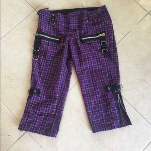 Womens Purple Tripp NYC Plaid Short Capri Pants
